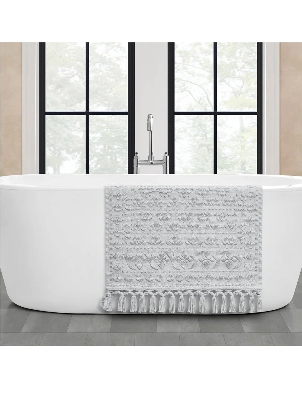 NEW French Connection Nellore Bathroom Rugs, Woven and Beaded 100% Cotton Mat